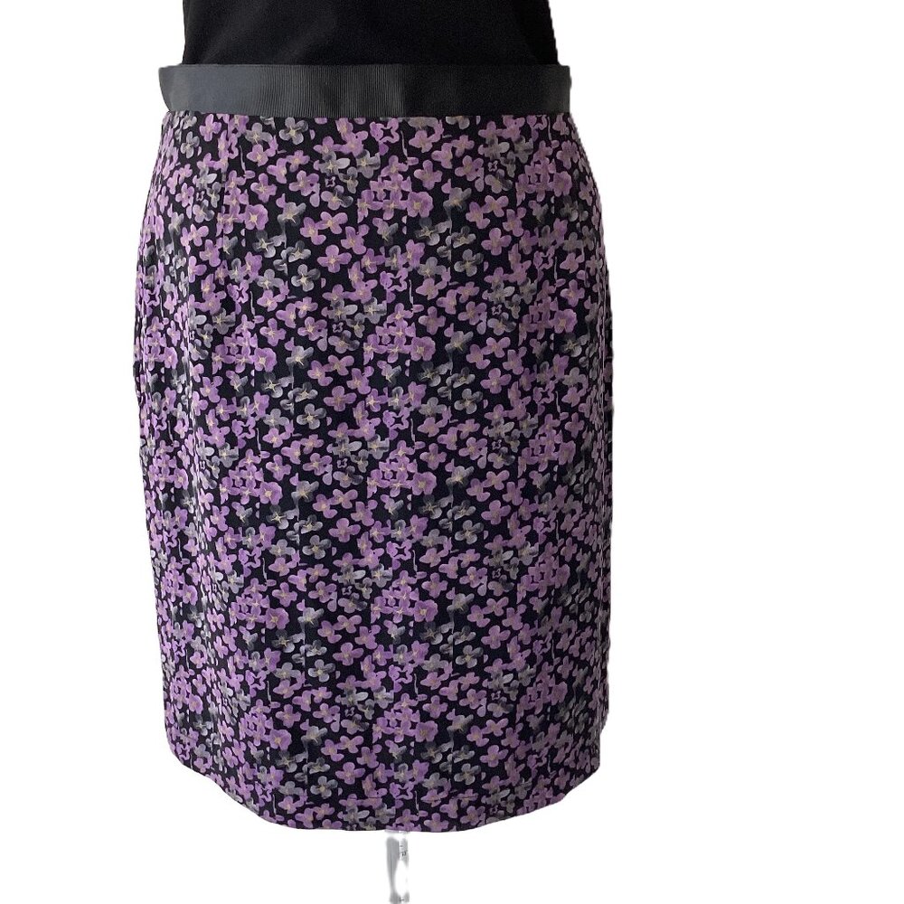 In Wear Black Ladybird Purple Floral Silk Straight Skirt